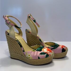 Jessica Simpson Pink Floral Espadrille Wedge Sandals